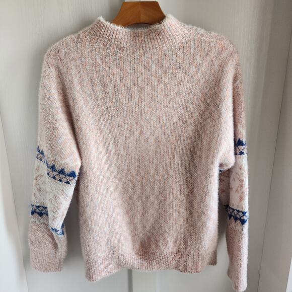 Fair Isle Nordic Sweater Cozy Christmas Snowflake Pink White Blue Women's Medium - Picture 6 of 7